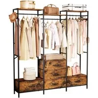 Yorbay Kleiderständer Kleiderregal mit 3 Kleiderstangen, 5 Schubladen & 4 Haken, (151x34x193,6 cm), Ideal als Garderobenständer für Schlafzimmer, Ankleidezimmer