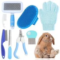 AFKSMILE Fellbürste Kaninchen Pflege Set, für Hasen Kätzchen Meerschweinchen Frettchen, Mit Nagelknipser Trimmer Haarentferner Feile Kamm Shampoo Badebürste