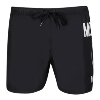 Schwarze Badeshorts mit großem rundem Milano-Logo von Moschino
