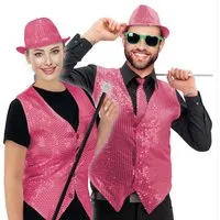 Party Factory Kostüm Pailletten Weste unisex - Pink XXL, mit leuchtenden, reflektierenden Pailletten versehen