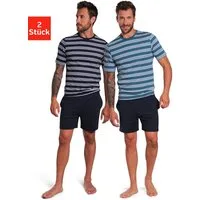 AUTHENTIC LE JOGGER Pyjama (Packung, 4 tlg., 2 Stück) Schlafanzug mit gestreiften Oberteilen