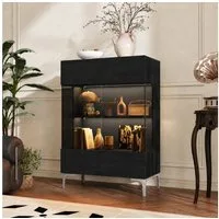 FUFU&GAGA Glasvitrine 115cm hoch, Vitrinenschrank mit LED und Glastüren