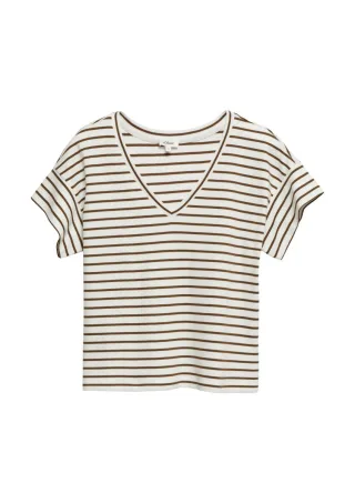 s.Oliver Red Label - Gestreiftes V-Neck T-Shirt braun/weiß - Gr. - 34