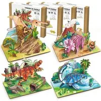 Esun Modellbausatz 3D Puzzle Holz Kinder 4er-Set, Dinosaurier-Spielzeug. Holzpuzzle, (Set, Komplettset), Puppenhäuser Miniatur Haus Kit Bastelset Geschenke