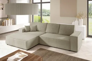 Ecksofa Schlafsofa CORUNIA Stoff Poso Graubeige Ottomane Links