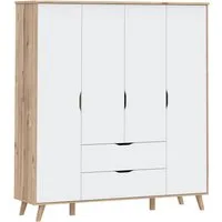 FORTE Kleiderschrank Vankka, Drehtürenschrank, Viel Stauraum, skandinavischer Stil Made in Europe, mit Einlegeböden+Kleiderstangen+Schubladen,grifflos