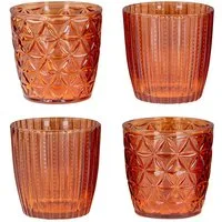 Levandeo® Teelichthalter, 4er Set Windlicht 7,5cm Glas Orange Braun Teelichthalter Tischdeko