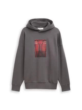 Denim Tom Tailor - Oversize Hoodie Sweatshirt mit Print classic mid grey - Gr. - XL