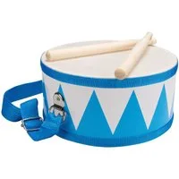 GICO Spielzeug-Musikinstrument Trommel für Kinder blau/weiss – Holz, 20 cm, mit Sticks & Gurt- 3845