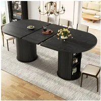 i@home Esstisch Ausziehbar 149.8-189.7cm x75 cm, Tischplatte für 4-6 Personen, Holztisch mit Metallgriffen, für kleine Räume,verdecktem Staufach