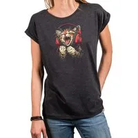 MAKAYA T-Shirt Lustiges Katzenshirt für Damen – Musik Katze mit Kopfhörern (Schwarz, Blau, Dunkelgrau, 34, 36, 38, 40, 42, 44, 46, 48, 50) Baumwolle