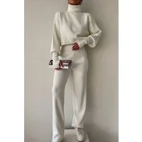 WOMAN VISION Blusentop Rollkragenpullover und hochgeschnittene Strickhose (Oberteil und Hose)