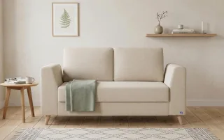 BRUNO Schlafsofa 120cm in Beige | Klassik | stabiles Massivholz & Boxspringkomfort