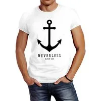 Neverless Print-Shirt Herren T-Shirt Anker Nautical Sailor Segeln Slim Fit mit Print