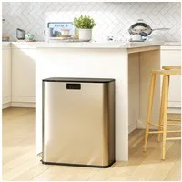 HOMCOM Mülltrennsystem Küchenmülleimer, Tretmülleimer mit Schmetterlingsdeckel, Recycling, 2 Fächer je 28L, Soft-Close, Edelstahl, herausnehmbar