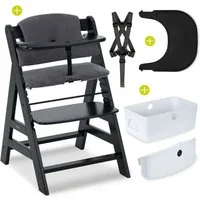 Hauck Tischsitz Alpha Plus Black, Kinderhochstuhl mit Essbrett Click Tray, Sitzkissen & Aufbewahrungsbox
