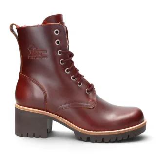 Panama Jack Wasserdichte warme Schnürstiefel aus bordeauxrotem Leder für Damen - Padma B25