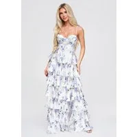 OMBRE Abendkleid Damen Abendkleid Maxi mit Rüschen Violett M (kein Set, 1-tlg)