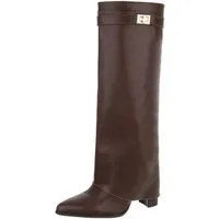 Ital-Design Elegante kniehohe Stiefelette mit Blockabsatz für Damen High-Heel-Stiefel (89852590) Blockabsatz Stiefel in Braun