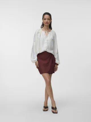 VERO MODA - VMLINA LS EMB TOP WVN Snow White - Gr. - S