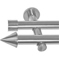 BASIT Gardinenstange Edelstahloptik 20mm mit Wandträgern 120 cm E31, Ø 20 mm, 2-läufig, verschraubt, Metall, H41 120 cm E31 Spitze