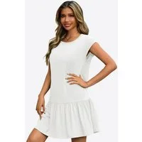 Imily Bela Minikleid Damen Sommer T-Shirt Casual Kurzarm Rüschen Loose (Packung, 1-tlg., 1per-Pack) Rundhals in Unifarbe