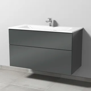 Sanipa 3way Glas-Set Glas-Waschtisch und Unterbau mit 2 Auszügen, Anthrazit-Glanz SF20479