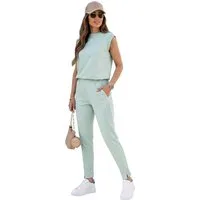 EloModa Jogginganzug Damen Freizeitanzug 2-teilig – Baumwollmix Lounge Set mit Schulterdeta (2-tlg), Modisches Damen Freizeitset mit bequemem Tragekomfort
