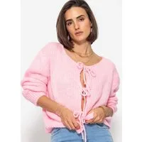 SASSYCLASSY Cardigan Oversize Strickjacke Damen mit Schleifen Elegant Lässiger Cardigan aus weichem Strick zum Binden Beige Schwarz Rosa