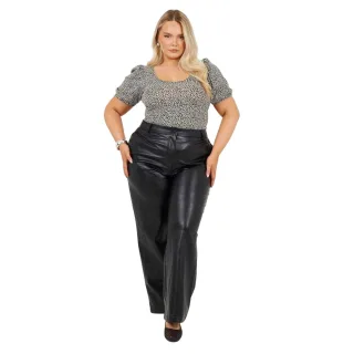 Brave Soul - Bodysuit für Damen, Plus, Puffärmel (Schwarz/Weiß)