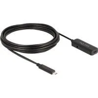 USB 3.2 Gen 2 Aktivverlängerungskabel, USB-C Stecker > USB-C Buchse schwarz, 5 Meter, 10 Gbps, mit DC Strombuchse