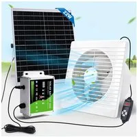 XERSEK Wandventilator Abluftventilat mit 22W Solarpanel Wandlüfter inkl. Timer & Akkuanzeige, Verstellbare Geschwindigkeit, leise