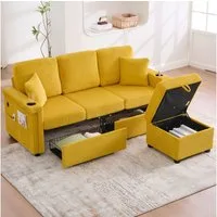 Odikalo Ecksofa mit Schlaffunktion Eckcouch Big Sofa mit Ottomane, Multifunktionales Schlafsofa mit Stauraum und Ausziehfunktion, austauschbares Chaiselongue-Schlafsofa, Ecksofa mit Stauraumsitzen, modulares L-förmiges Sofa, modulares Ecksofa für Woh