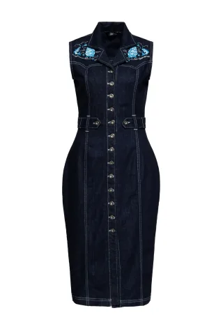 Queen Kerosin Damen Denim Bleistiftkleid Denim
