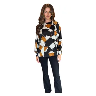 AX Paris - Bluse für Damen, Polyester (Schwarz/Weiß/Braun)