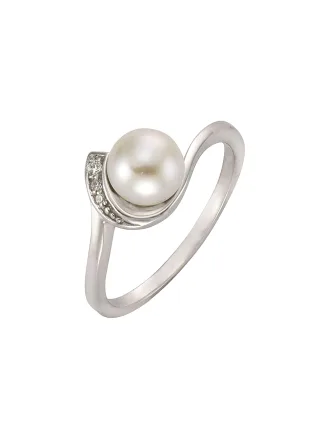 Zeeme Pearls Ring Silber 925 rhodiniert mit weißer Perle & Zirkonia