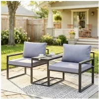 Outsunny Sitzgruppe mit Tisch, abnehmbar Sitz-& Rückenkissen, atmungsaktiv Bezug, (Garten Bistro Set, 3-tlg., Balkonmöbel Set), für Garten Terrasse Grau