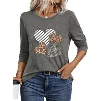 PYLIKE Longsleeve Shirts Damen Casual Graffiti-Herz Ausgefallene bequemes Langarmshirt Geeignet für den täglichen Gebrauch im Büro und zu Hause