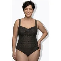 Ulla Popken Badeanzug Badeanzug Metallic Softcups Powermesh-Vorderfutter