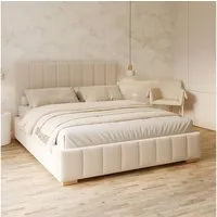 FDM Polsterbett modern mit Bettkasten MADE IN EU - mit hochwertigem Velours Bezug (verfügbar 90x200 120x200 140x200 160x200 180x200cm, Bettrahmen, Bett, mit großen gepolsterten Kopfteil, mit Bettkasten zum aufklappen), Hebbarer Metallrahmen, Bettkast