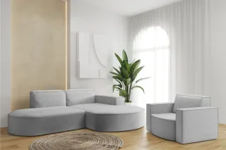 Sofa Set 2-teilig Sessel und Ecksofa PALMA XS Stoff Ascot Toffee Ottomane Rechts