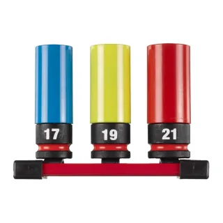 Milwaukee SHOCKWAVE 1/2" Schlagnuss Automotive 3-teiliges Set (17, 19, 21 mm) auf Schiene - 4932493370