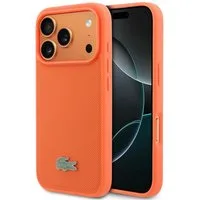 Lacoste Handyhülle iPhone 17 Pro Lacoste Iconic Petit Pique orange Logo Metall Magsafe 6,3 Zoll, Kantenschutz