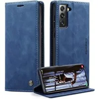 LuxusKollektion Flip Case Handyhülle Samsung Galaxy S21 5G Premium Leder Flip Case Blau