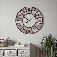 Melko Wanduhr XXL Designer Wanduhr aus Holz in Braun Analog Deko Groß Küchenuhr (Edler Metallkranz)