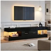 Merax Lowboard mit LED-Beleuchtung (TV-Möbel für Fernseher bis 75 Zoll, 1 St., 152x35x40cm), TV-Schrank mit Acryl-Seitenwänden, 2 Schubladen & 4 offenen Fächern
