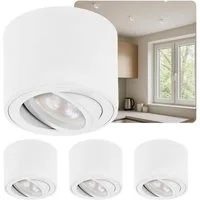 Sweet LED LED Aufbaustrahler flach 4er Set 5 W 230 V Aufbauspots rund weiß matt Aluminium, LED wechselbar, Warmweiß, LED Deckenlampe, Deckenspot, Deckenstrahler, schwenkbar