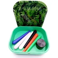 meytrade Geschenkbox Set Cannabis Rolling Tray Tablett + Grinder + 6 x Joint Hülle