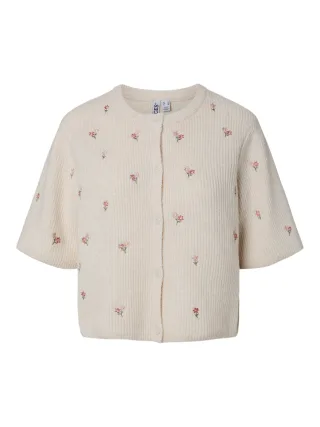 PIECES - PCSILLY SS O-NECK EMB KNIT CARDIGAN BC Birch - Gr. - S