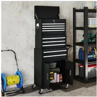 HOMCOM Werkstattwagen 3-in-1 Werkzeugkiste, mit 4 Rollen, max. Traglast:100 kg, 0-tlg. Werkzeugset, (Werkzeugwagen, 1-tlg., Werkzeugschrank), für Garage, Werkstatt, Schwarz
